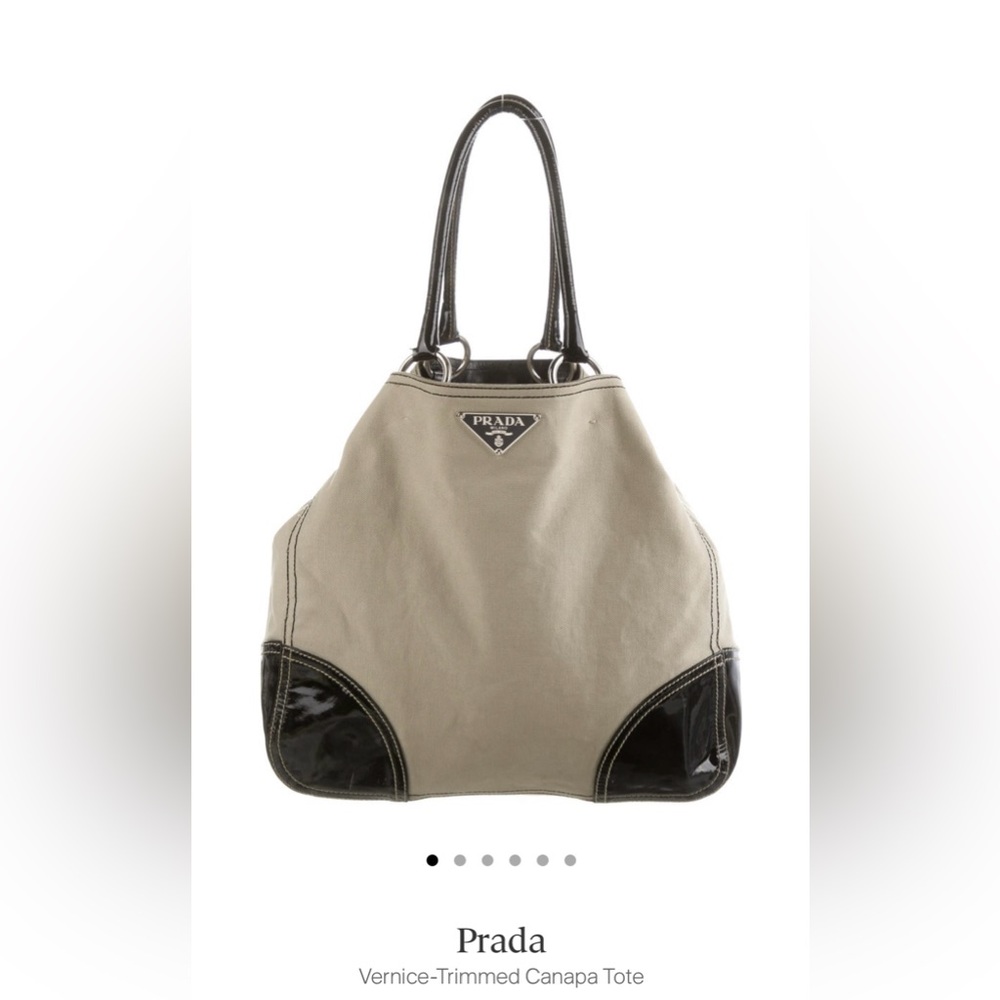Prada Vernice-trimmed canapa tote